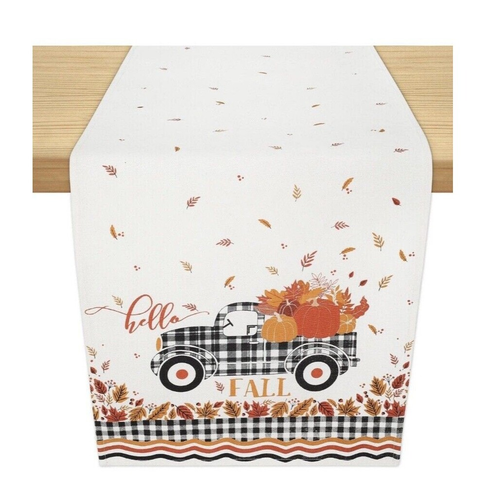Folkulture Farmhouse Table Runner Pumpkin Truck 14x108 NEW